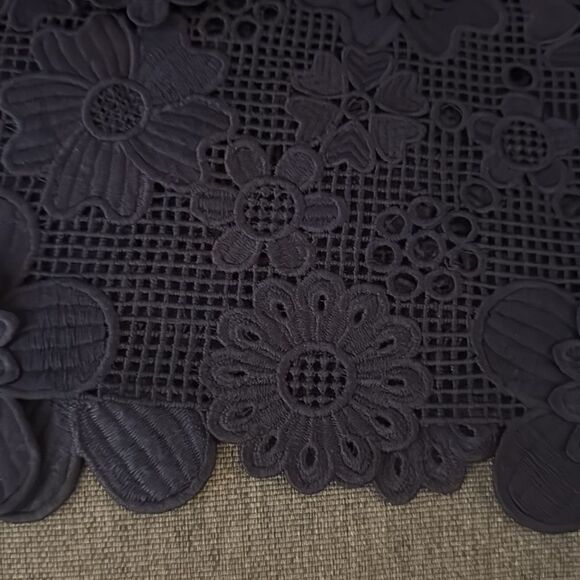 Yomis Navy Embroidered Lace One Shoulder Blouse with Scallop Edge. Size Small. - Picture 4 of 9